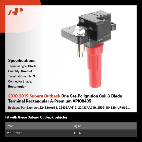 2010-2019 Subaru Outback One Set-Pc Ignition Coil 3-Blade Terminal Rectangular A-Premium APIC0405