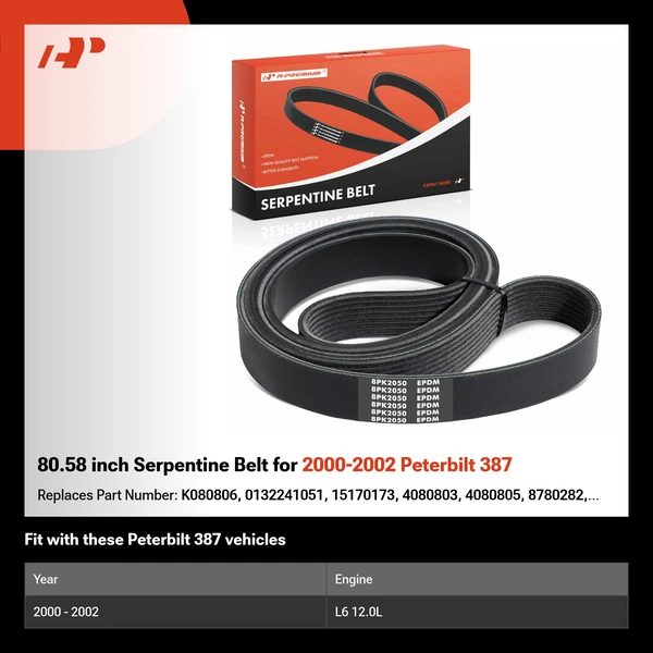 80.58 inch Serpentine Belt for 2000-2002 Peterbilt 387