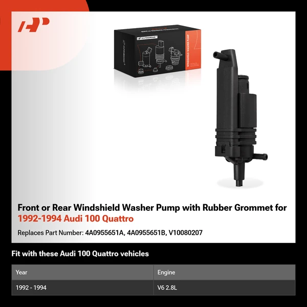 Front or Rear Windshield Washer Pump with Rubber Grommet for 1992-1994 Audi 100 Quattro