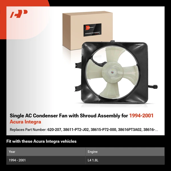 Single AC Condenser Fan with Shroud Assembly for 1994-2001 Acura Integra