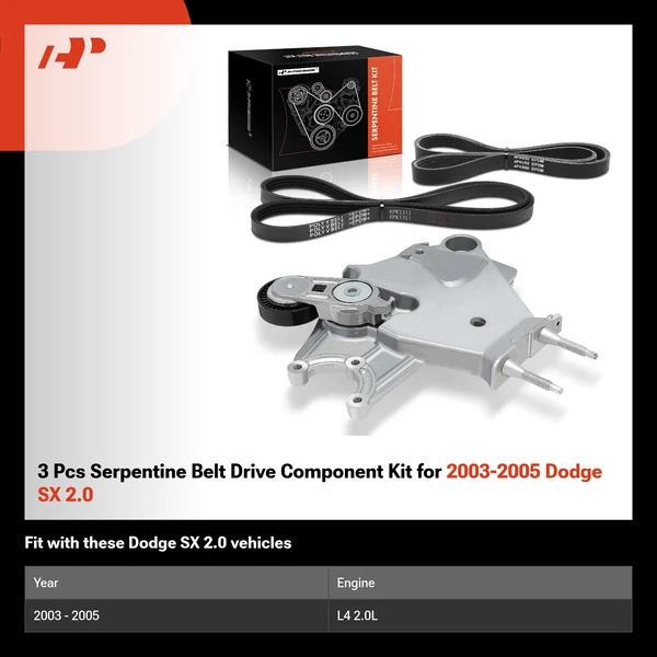 3 Pcs Serpentine Belt Drive Component Kit for 2003-2005 Dodge SX 2.0