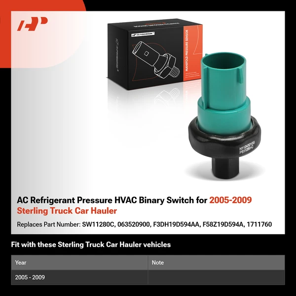 AC Refrigerant Pressure HVAC Binary Switch for 2005-2009 Sterling Truck Car Hauler