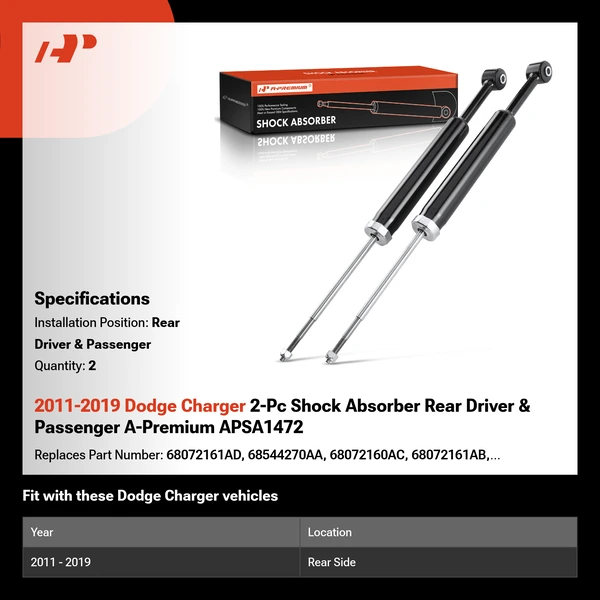 2011-2019 Dodge Charger 2-Pc Shock Absorber Rear Driver & Passenger A-Premium APSA1472