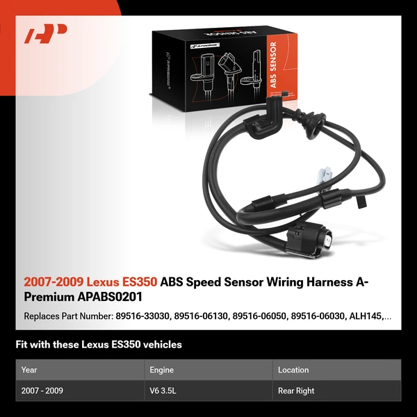 2007-2009 Lexus ES350 ABS Speed Sensor Wiring Harness A-Premium APABS0201