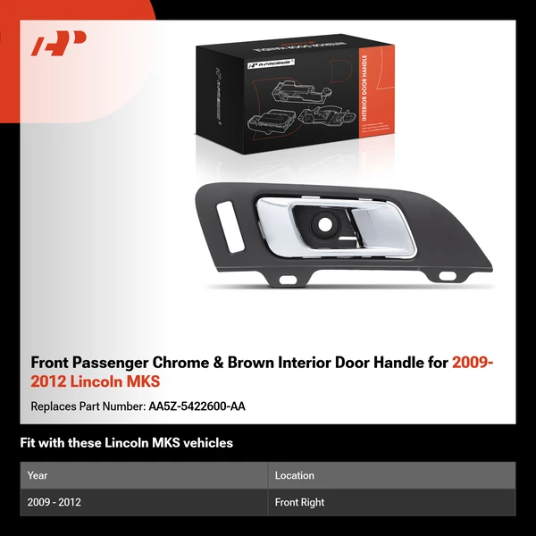 Front Passenger Chrome & Brown Interior Door Handle for 2009-2012 Lincoln MKS