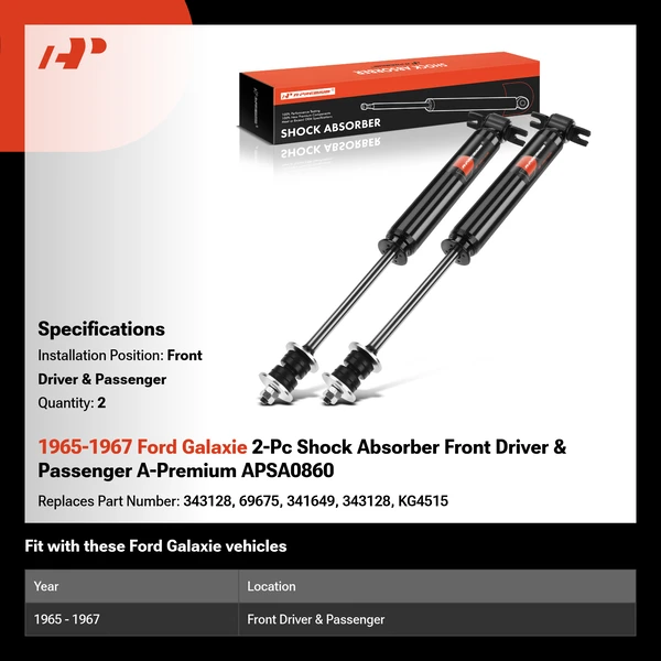 1965-1967 Ford Galaxie 2-Pc Shock Absorber Front Driver & Passenger A-Premium APSA0860