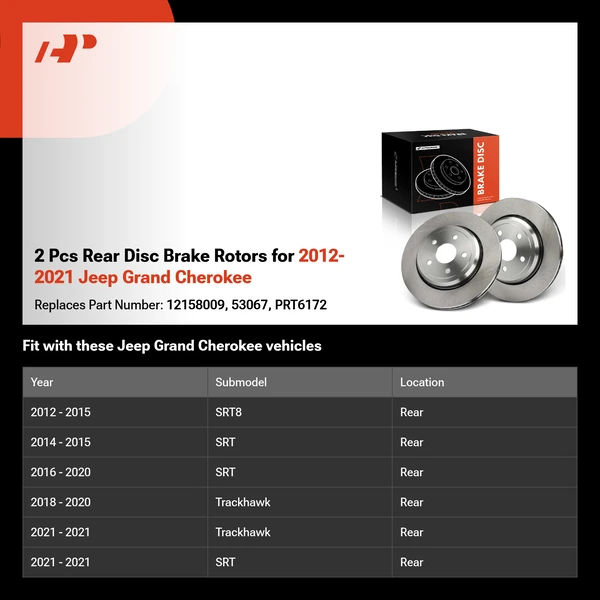 2 Pcs Rear Disc Brake Rotors for 2012-2021 Jeep Grand Cherokee