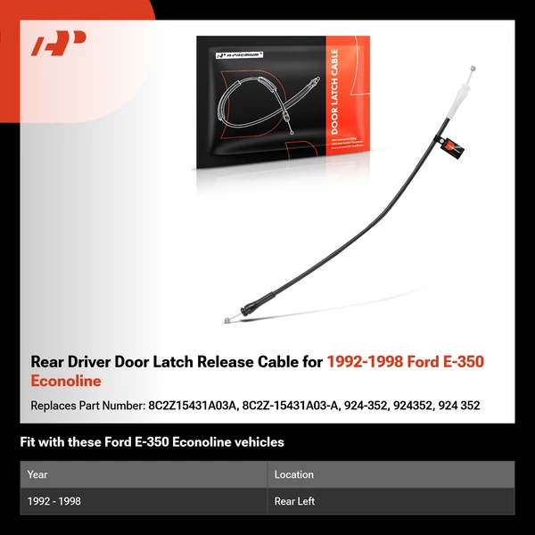 Rear Driver Door Latch Release Cable for 1992-1998 Ford E-350 Econoline
