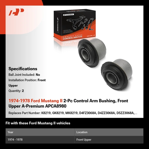 1974-1978 Ford Mustang II 2-Pc Control Arm Bushing, Front Upper A-Premium APCA8980