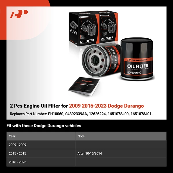 2 Pcs Engine Oil Filter for 2009 2015-2023 Dodge Durango