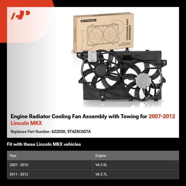 Engine Radiator Cooling Fan Assembly with Towing for 2007-2012 Lincoln MKX