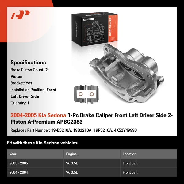 2004-2005 Kia Sedona 1-Pc Brake Caliper Front Left Driver Side 2-Piston A-Premium APBC2383