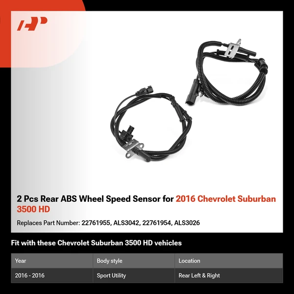 2 Pcs Rear ABS Wheel Speed Sensor for 2016 Chevrolet Suburban 3500 HD