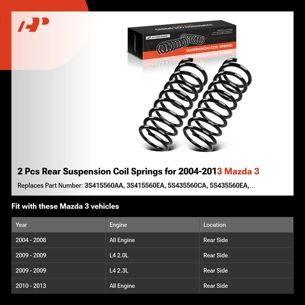2 Pcs Rear Suspension Coil Springs for 2004-2013 Mazda 3