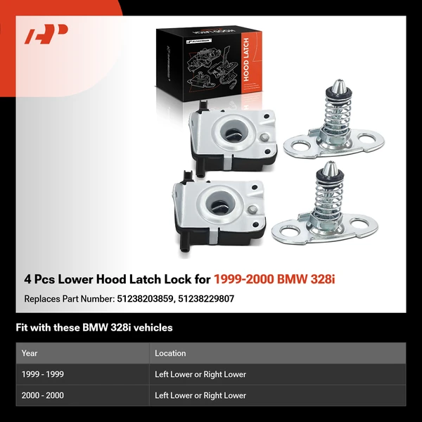 4 Pcs Lower Hood Latch Lock for 1999-2000 BMW 328i