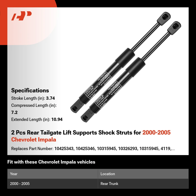 2 Pcs Rear Tailgate Lift Supports Shock Struts for 2000-2005 Chevrolet Impala