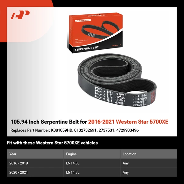 105.94 Inch Serpentine Belt for 2016-2021 Western Star 5700XE