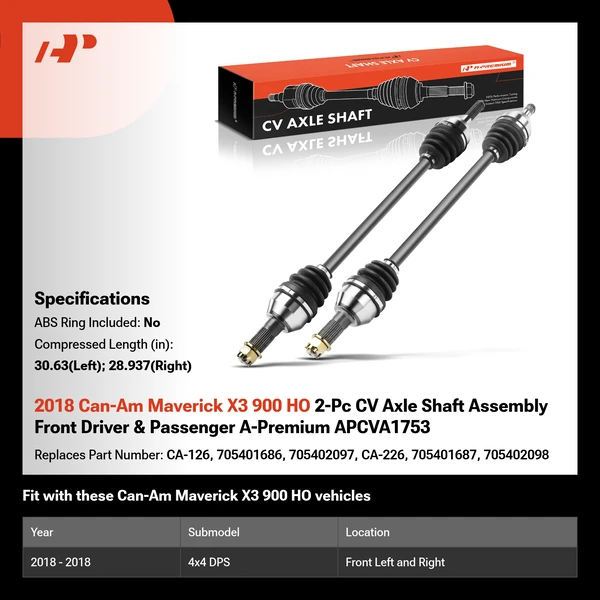 2018 Can-Am Maverick X3 900 HO 2-Pc CV Axle Shaft Assembly Front Driver & Passenger A-Premium APCVA1753
