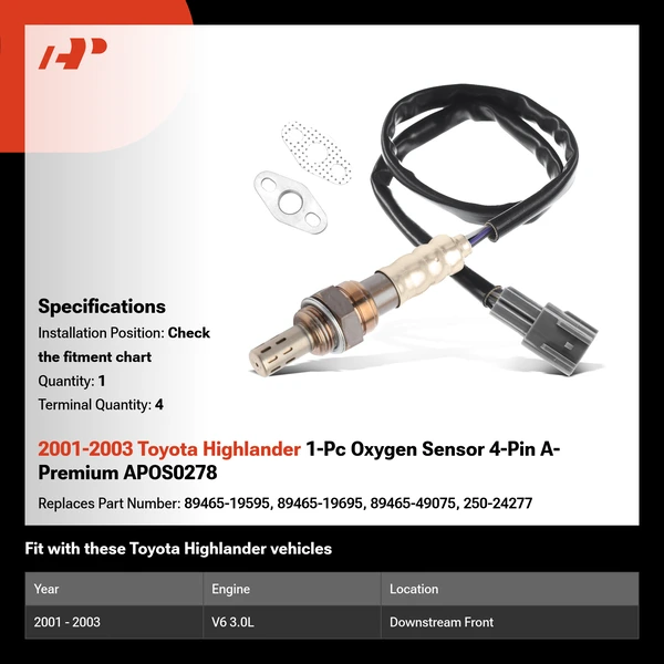 2001-2003 Toyota Highlander 1-Pc Oxygen Sensor 4-Pin A-Premium APOS0278