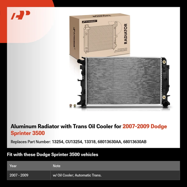 Aluminum Radiator with Trans Oil Cooler for 2007-2009 Dodge Sprinter 3500