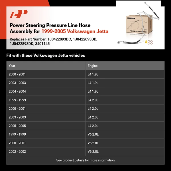 Power Steering Pressure Line Hose Assembly for 1999-2005 Volkswagen Jetta