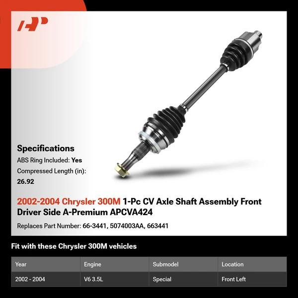 2002-2004 Chrysler 300M 1-Pc CV Axle Shaft Assembly Front Driver Side A-Premium APCVA424