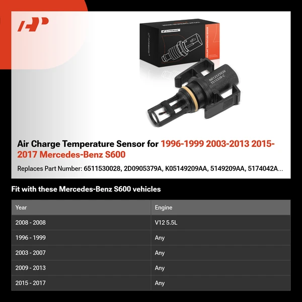 Air Charge Temperature Sensor for 1996-1999 2003-2013 2015-2017 Mercedes-Benz S600