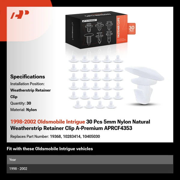 1998-2002 Oldsmobile Intrigue 30 Pcs 5mm Nylon Natural Weatherstrip Retainer Clip A-Premium APRCF4353