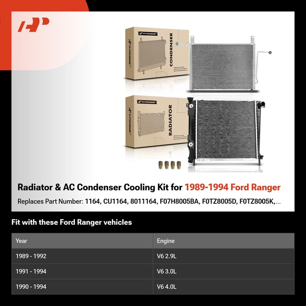 Radiator & AC Condenser Cooling Kit for 1989-1994 Ford Ranger