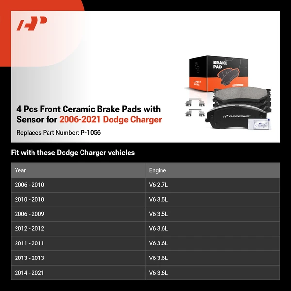 4 Pcs Front Ceramic Brake Pads with Sensor for 2006-2021 Dodge Charger