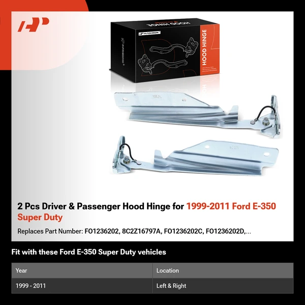 2 Pcs Driver & Passenger Hood Hinge for 1999-2011 Ford E-350 Super Duty