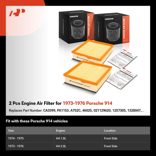 2 Pcs Engine Air Filter for 1973-1976 Porsche 914