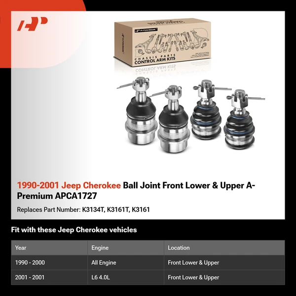 1990-2001 Jeep Cherokee Ball Joint Front Lower & Upper A-Premium APCA1727