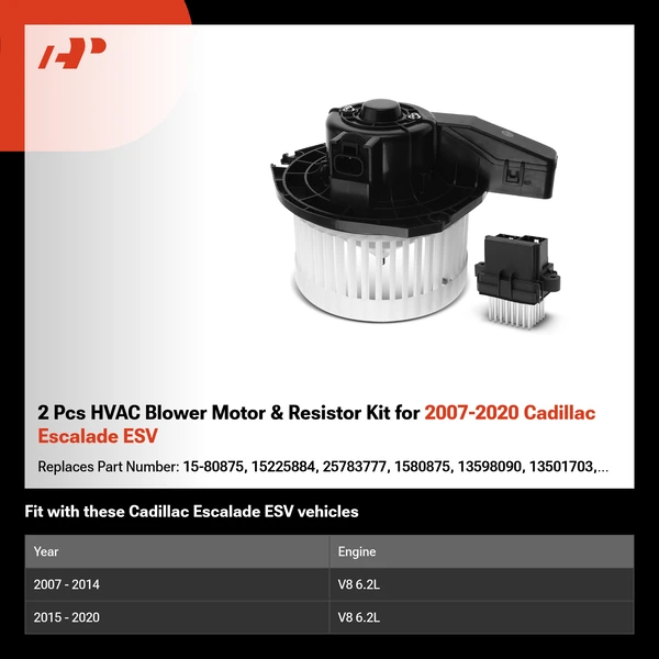 2 Pcs HVAC Blower Motor & Resistor Kit for 2007-2020 Cadillac Escalade ESV