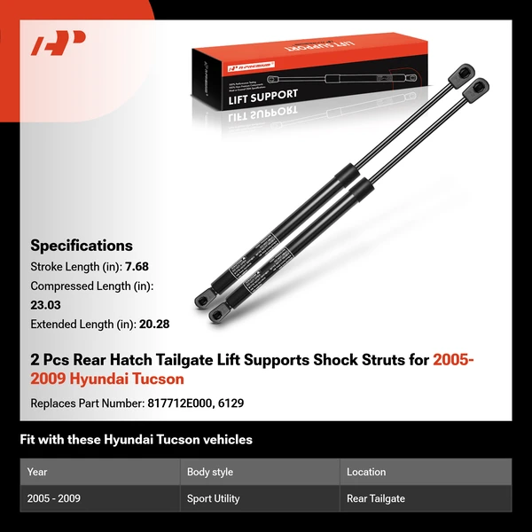 2 Pcs Rear Hatch Tailgate Lift Supports Shock Struts for 2005-2009 Hyundai Tucson