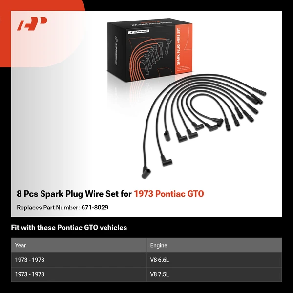 8 Pcs Spark Plug Wire Set for 1973 Pontiac GTO