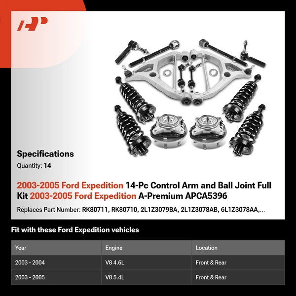 2003-2005 Ford Expedition 14-Pc Control Arm and Ball Joint Full Kit 2003-2005 Ford Expedition A-Premium APCA5396