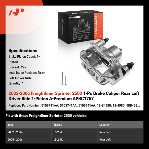 2002-2006 Freightliner Sprinter 2500 1-Pc Brake Caliper Rear Left Driver Side 1-Piston A-Premium APBC1767