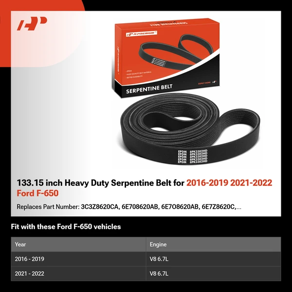 133.15 inch Heavy Duty Serpentine Belt for 2016-2019 2021-2022 Ford F-650