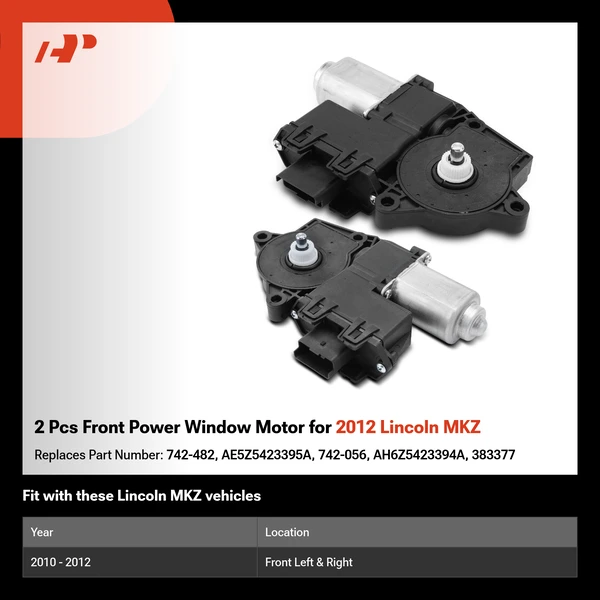 2 Pcs Front Power Window Motor for 2012 Lincoln MKZ
