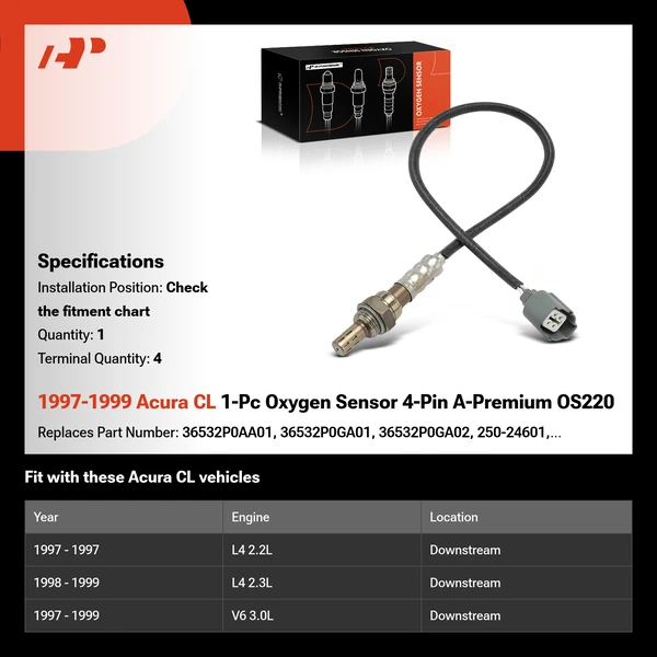 1997-1999 Acura CL 1-Pc Oxygen Sensor 4-Pin A-Premium OS220