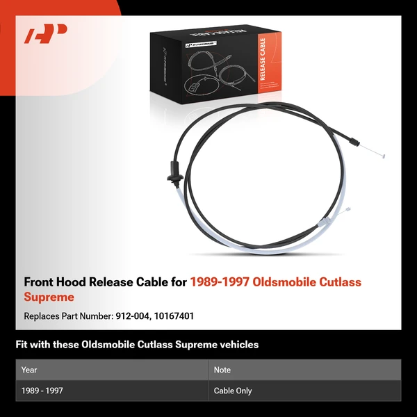 Front Hood Release Cable for 1989-1997 Oldsmobile Cutlass Supreme