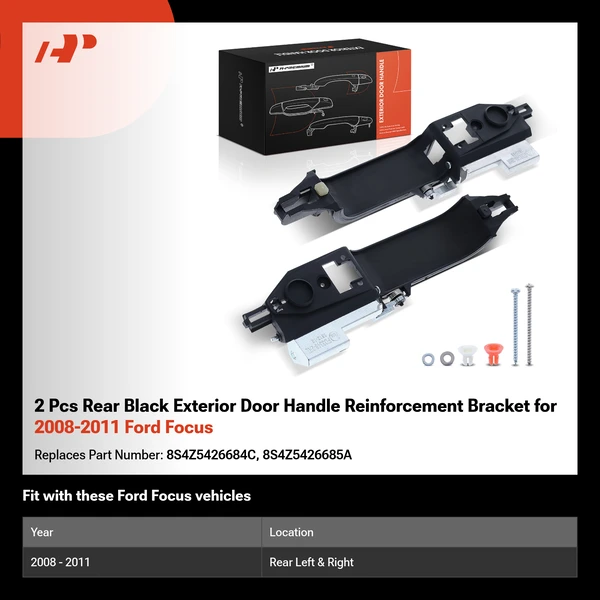 2 Pcs Rear Black Exterior Door Handle Reinforcement Bracket for 2008-2011 Ford Focus