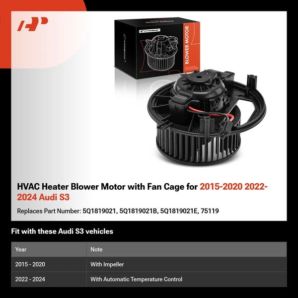 HVAC Heater Blower Motor with Fan Cage for 2015-2020 2022-2024 Audi S3
