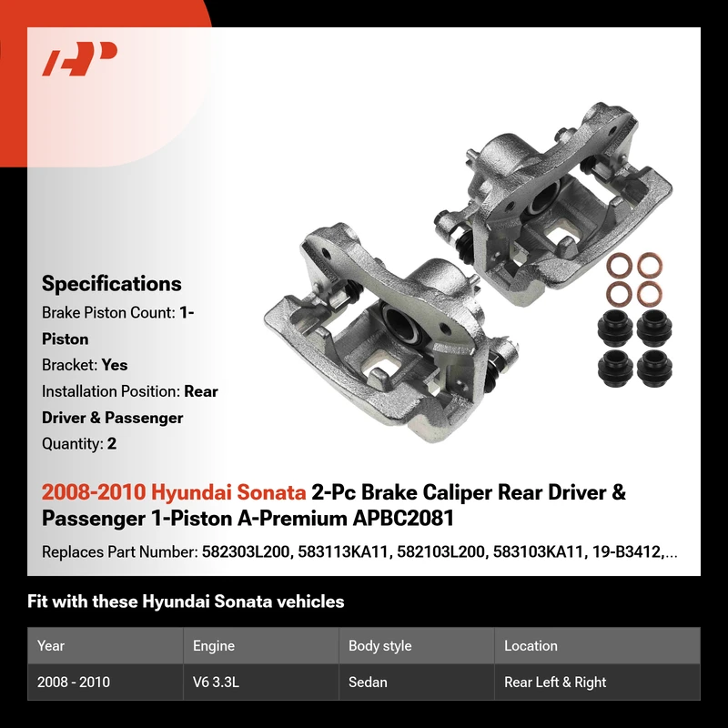 2008-2010 Hyundai Sonata 2-Pc Brake Caliper Rear Driver & Passenger 1-Piston A-Premium APBC2081