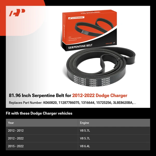 81.96 Inch Serpentine Belt for 2012-2022 Dodge Charger