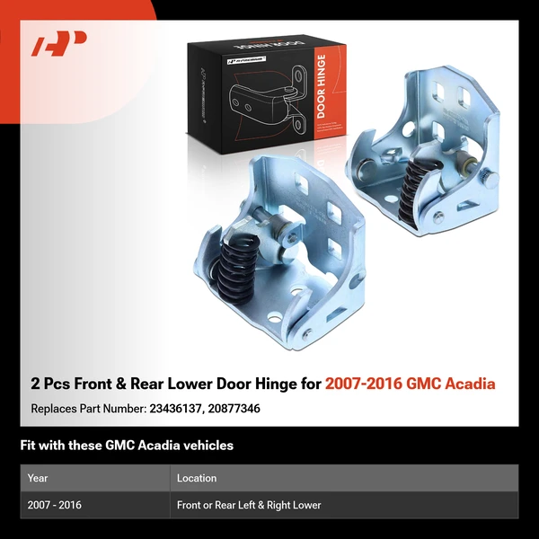 2 Pcs Front & Rear Lower Door Hinge for 2007-2016 GMC Acadia