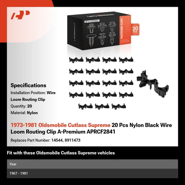 1973-1981 Oldsmobile Cutlass Supreme 20 Pcs Nylon Black Wire Loom Routing Clip A-Premium APRCF2841