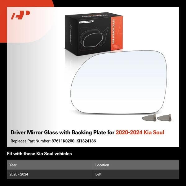 Driver Mirror Glass with Backing Plate for 2020-2024 Kia Soul