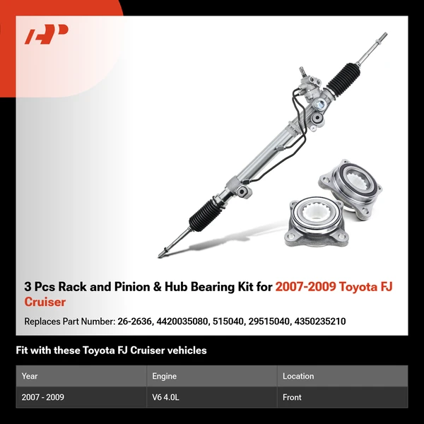3 Pcs Rack and Pinion & Hub Bearing Kit for 2007-2009 Toyota FJ Cruiser